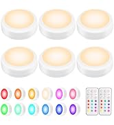 BLS LED Puck Lights with Remote Control, Wireless Under Cabinet & Closet Lighting, RGB 13 Color C...