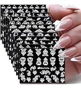 12 Sheets White Flower Nail Art Stickers 3D Self Adhesive White Leaf Nail Decals for Nail Art Lac...