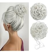 CJL HAIR 2PCS Messy Bun Hair Pieces Wavy Curly Synthetic Updo Chignon Fake Scrunchies Ponytail Ex...
