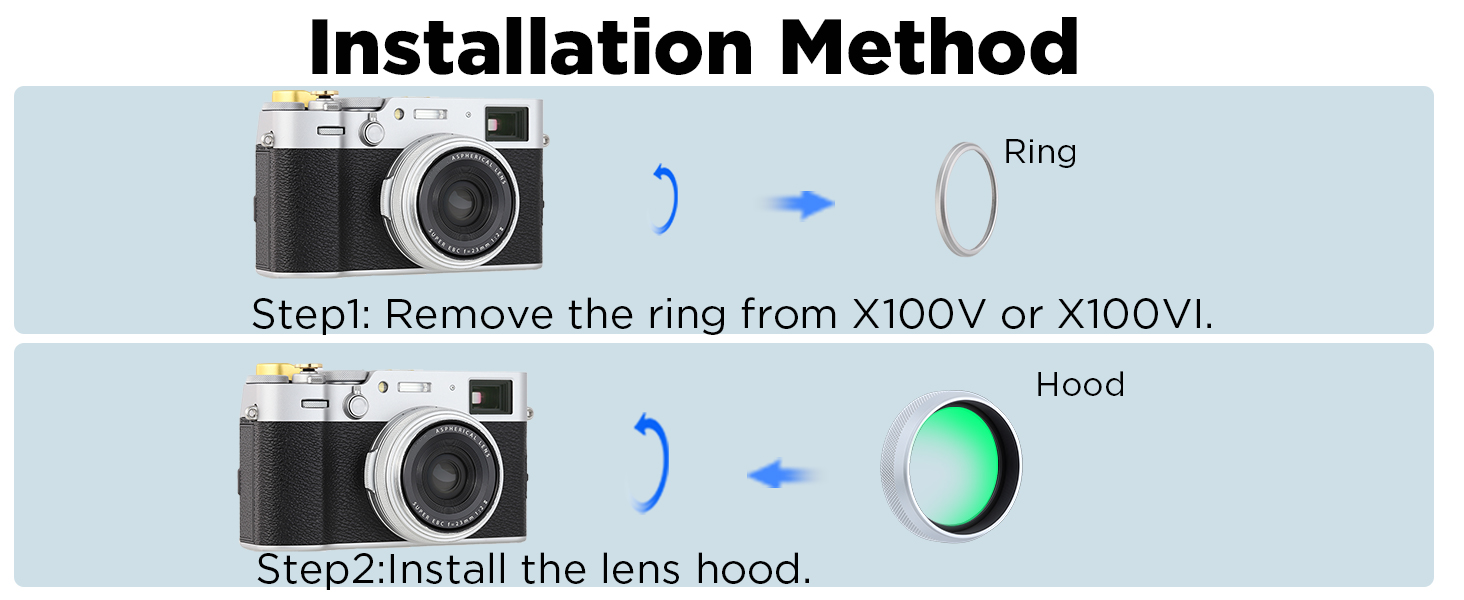 Haoge Metal Lens Hood MC UV Protection Multicoated Ultraviolet Lens Filter Fujifilm X100VI X100V