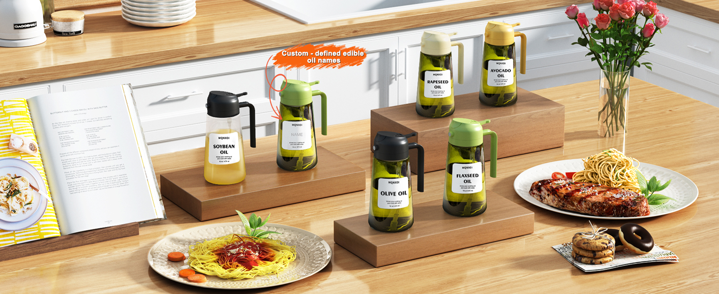 Oil Sprayer for Cooking, 2 in 1 Olive Oil Dispenser Bottle for Kitchen, Cooking oil stickers