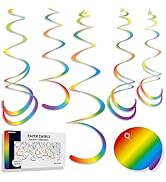 HonuGoGo 48-Piece Paper Swirl Decorations for Ceiling, Rainbow Gradient Single & Double Spiral Ha...