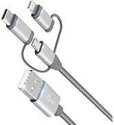 MICFLIP MFi Certified 3 in 1 Multi Charging Cable 1Pack | 3.4ft charging cord with Lightning, Typ...