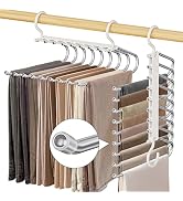 Upgrade 9 Layers Pants Hangers Space Saving, 2 Pack Pant Jean Hangers Organizer Non Slip Multifun...
