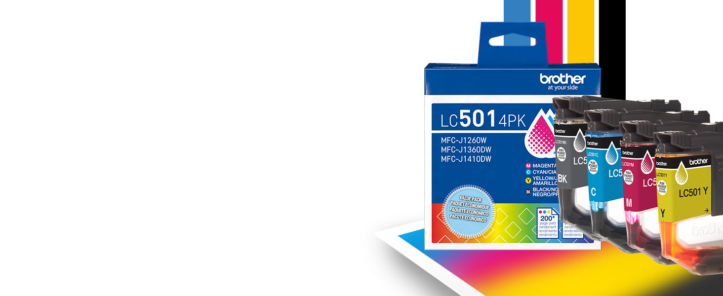 Brother Genuine LC501 4PK standard yield 4-pack black, cyan, magenta, and yellow replacement ink