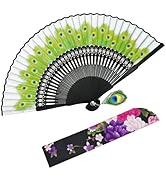 EOSAU Hand Fans for Women Foldable - Bamboo Silk Folding Fan Handheld, Traditional Dancing Weddin...