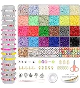 3800Pcs Clay Beads Bracelet Making Kit, 24 Colors Polymer Clay Beads Friendship Bracelet Kit,Flat...