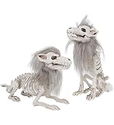 DR.DUDU 2 Pack Halloween Skeleton Wolf Decorations, Life Size Animals Skeletons Poseable Hallowee...