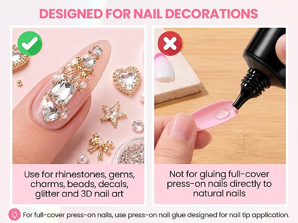 DESIGNED FOR NAIL DECORATIONS, Not for gluing full-cover press-on nails directly to natural nails