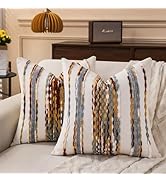 KOOLIFE Boho Striped Throw Pillow Covers 18x18 Inch Set of 2 Farmhouse Decorative Pillow Covers C...