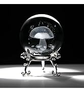 HDCRYSTALGIFTS 3D Mushroom Crystal Decorative Ball 60mm Laser Engraved Glass Sphere with Stand Pa...