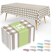 Smiry 12 Packs Gingham Disposable Table Cloth, 54 x 108 Inch Waterproof Plastic Tablecloth, Recta...