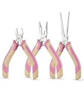 WISEPRO 3 PCS Mini Pliers Set, Pink Jewelry Pliers Kit with Needle Nose, Diagonal and Long Nose, ...
