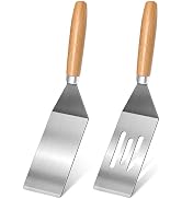 2-Piece Small Stainless Steel Spatula Set with Wooden Handles, Ideal for Flipping, Cooking, and S...