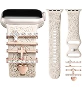 DaQin Flower Engraved Band Compatible with Apple Watch Bands for Women 40mm 38mm 41mm 42mm, Soft ...
