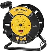WILAWELS Extension Cord Storage Reel with 4-Grounded Outlets, 15A Circuit Breaker, Heavy Duty Ope...
