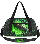 Gym Travel Duffle Bag for Boys - Green 3D Football Kids Overnighter Weekend Bag with Front Zipper...