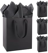 Addblu 4 Pack Black Gift Bags with Handles, Medium Size 8x5x10 Inches - Includes 8 Tissue Papers ...