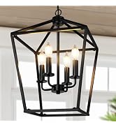 Farmhouse Chandelier 4-Light, Black Pendant Light Fixture for Kitchen Island Dining Room, Lantern...