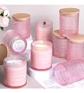 DARJEN 12 Pack Pink Candle Jars for Making Candles- 8 OZ Empty Glass Candle Making Jars with Bamb...