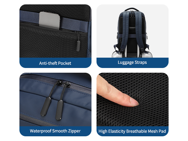 with Anti-theft pocket, waterproof smooth zipper, luggage straps and breathable mesh pad
