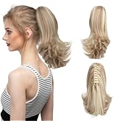 CJL HAIR Short Claw Clip Bonde Ponytail Hair Extension Drawstring Fake Hairpiece Curly Synthetic ...