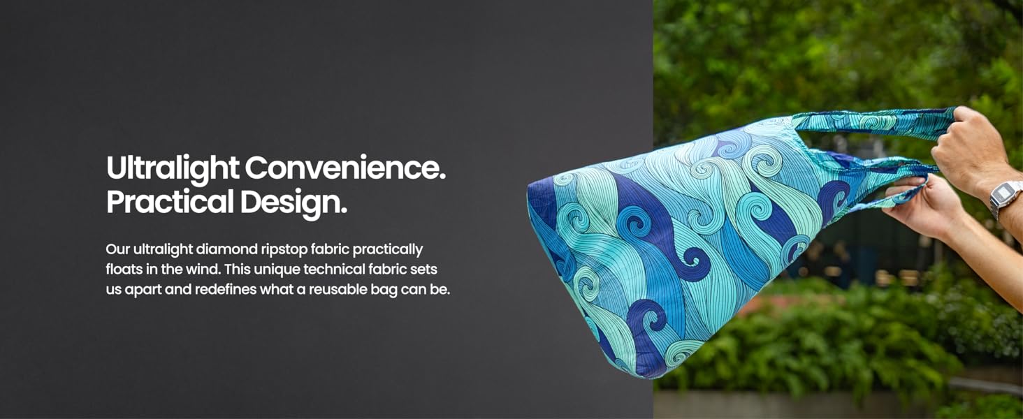Compact shopping bag made from featherweight ripstop nylon, perfect for travel or errands