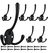 7 Pack Big Heavy Duty Triple Coat Hooks Wall Mounted with 14 Screws, Retro Double Utility Rustic ...