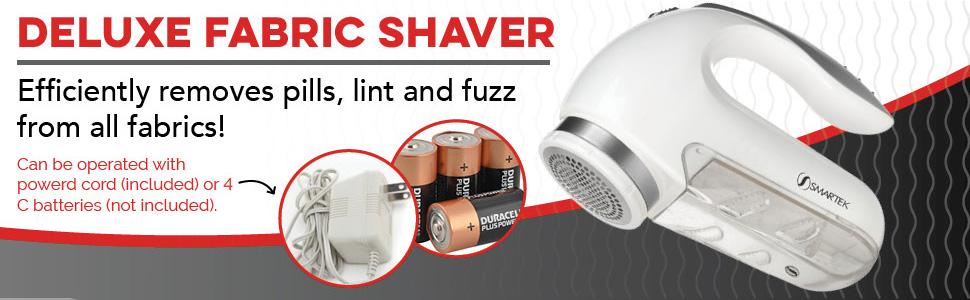 Electric lint shaver, removes pills and fuzz from sweaters and fabrics, battery operated