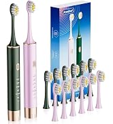 Aneebart Sonic 2 Pack Electric Toothbrush for Adults, Travel Toothbrush Includes 12 Replacement T...