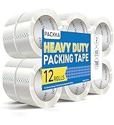 PACKKA Clear Packing Tape, Heavy Duty Packaging Tape Refills 12 Rolls, 2 inch x 65 Yards, Shippin...