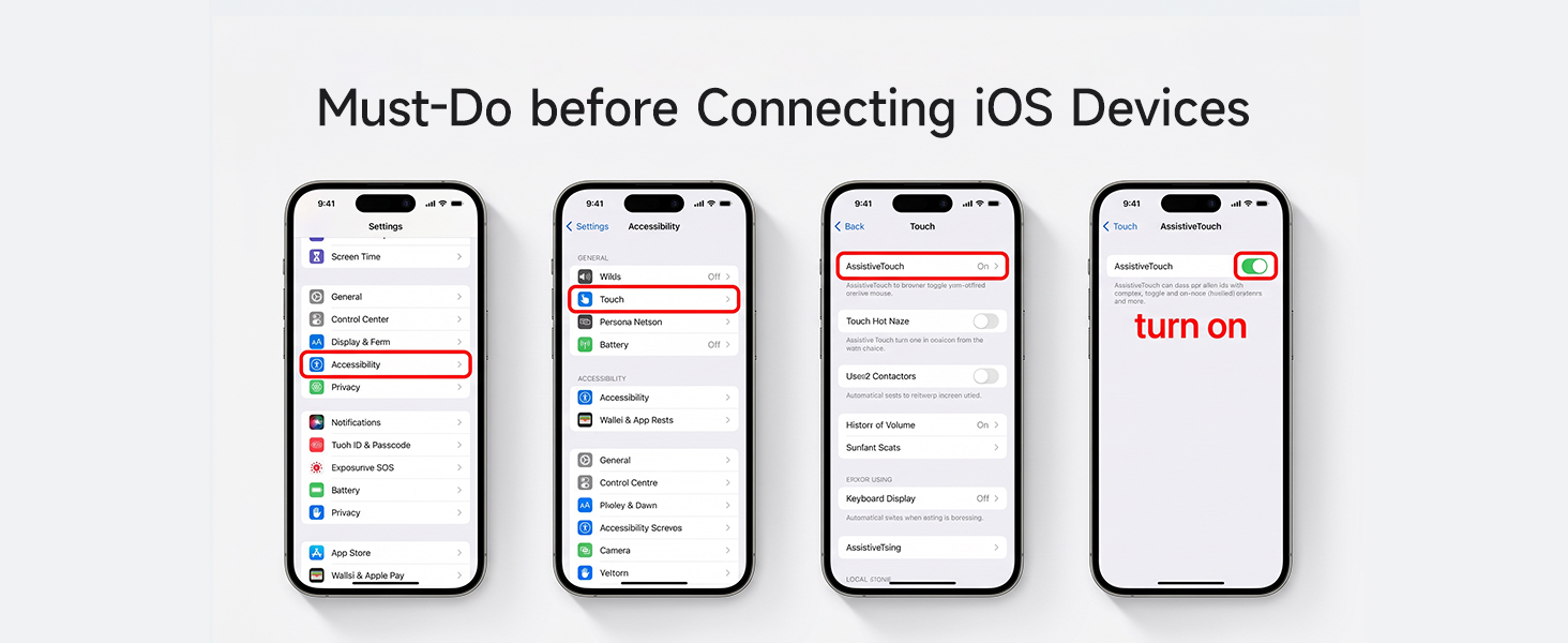 Step-by-step tutorial to turn on AssistiveTouch for iOS pairing with keyboard