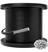 CELYND Black Vinyl Coated Cable - 304 Stainless Steel Wire Rope 1/16 Inch Overmolded to 3/32 Inch...