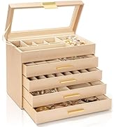 AKOZLIN 5-Tier Jewelry Box with Clear Glass Lid Functional Leather Jewelry Storage Organizer Case...