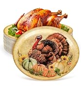 JarThenaAMCS 50 Pcs Thanksgiving Turkey Oval Paper Plates Fall Vintage Pumpkin Sunflower Leaves D...