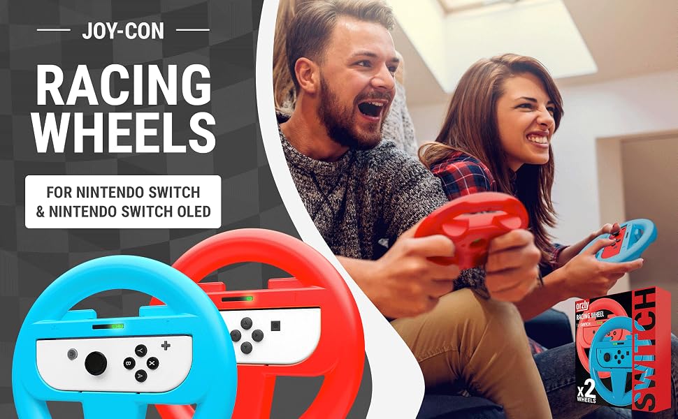 Orzly Steering Wheels for Nintendo Switch & OLED Joy-Cons racing Wheel Joycon for Mario kart 8