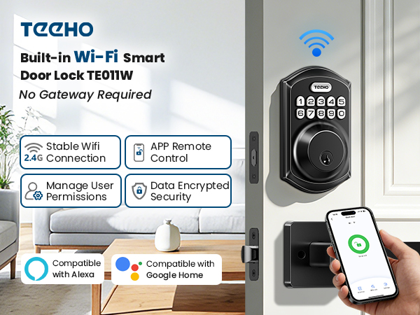No gateway required Wifi smart door lock with stable wifi connection