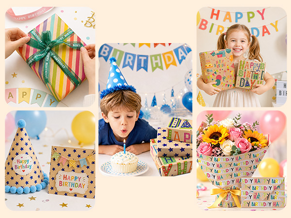 kraft birthday wrapping paper for kids