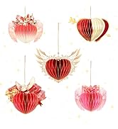 NICROHOME EUR 5PCS Valentines Decorations, 3D Glitter Paper Honeycomb Heart Ornaments, Gradient P...