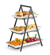 YHOSSEUN 3 Tier Serving Tray Tiered Tray Stand, Ceramic Serving Platters and Trays with Metal Rac...
