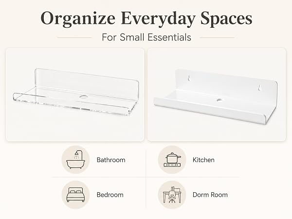 Acrylic floating shelves for bathroom kitchen bedroom and dorm room storage
