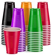 Amcrate Disposable Plastic Cups, Assorted Colors Plastic Cups, 12-Ounce Plastic Party Cups, Stron...