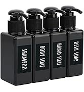 Segbeauty Black Plastic Square Shower Dispenser, 4pcs 3.4oz Empty Hand Soap Bottles with Label, 1...