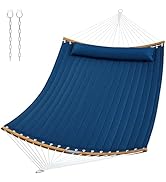 SUPERJARE 12 FT Quilted Fabric Hammock with Detachable Pillow, 2 Person Hammock with Spreader Bar...