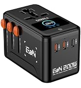 DIWILI 200W GaN Universal Travel Adapter with Smart Display, International Power Adapter with 3 U...