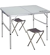 REDCAMP Folding Camping Adjustable Table, Portable Picnic Table with 2 Chairs, Aluminum White 35....
