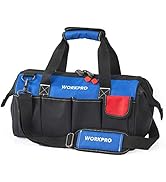 WORKPRO 18-inch Close Top Wide Mouth Storage Tool Bag with Adjustable Shoulder Strap, Sturdy Bottom