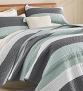 Litanika California King Quilt Set Sage Green - Cal King Oversized Stripe Comforter Bedspreads & ...