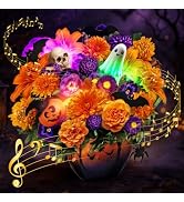 Yinqing Halloween Cards, Halloween Flower Bouquet with LED Lights & Music, Pumpkin Ghost Floral H...