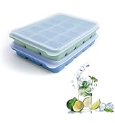 Ice Cube Trays Set of 2, Easy Release 15 Flexible Silicone Ice Cube Molds with Removable Lid Reus...
